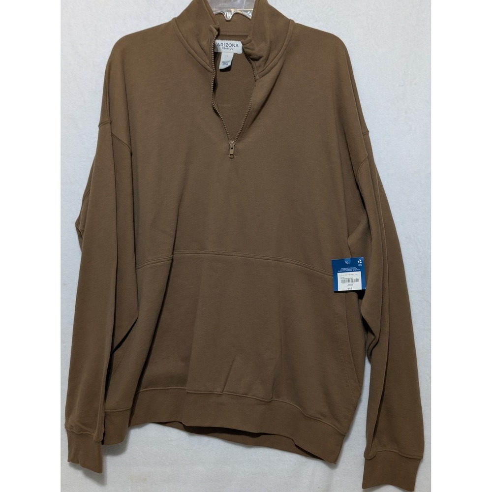 Arizona Jean Co Mens‎ Quarter Zip Sweatshirt Platoon Brown Cotton Pullover Large
